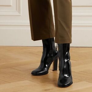 Wandler Lesly Round Toe Patent Leather Heeled Boots Black Casual Trendy